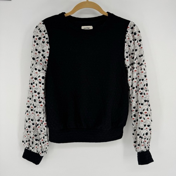 Anthropologie Sweaters - PORRIDGE By Anthropologie Textured Sweatshirt Women's Size XS Black Sunglasses